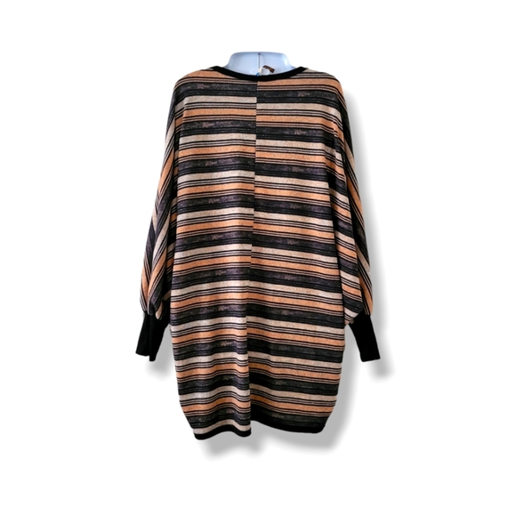 Primi | Oversized Black/Tan Striped V-neck Batwing Tunic Sweater (SIZE S/M) - Picture 2 of 11